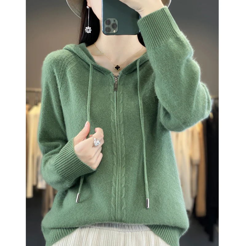 Neuer 100% Kaschmir pullover für Frauen Kapuze Strickjacke mit Reiß verschluss Mode Kaschmir pullover Frauen Freizeit pullover Herbst und Winter