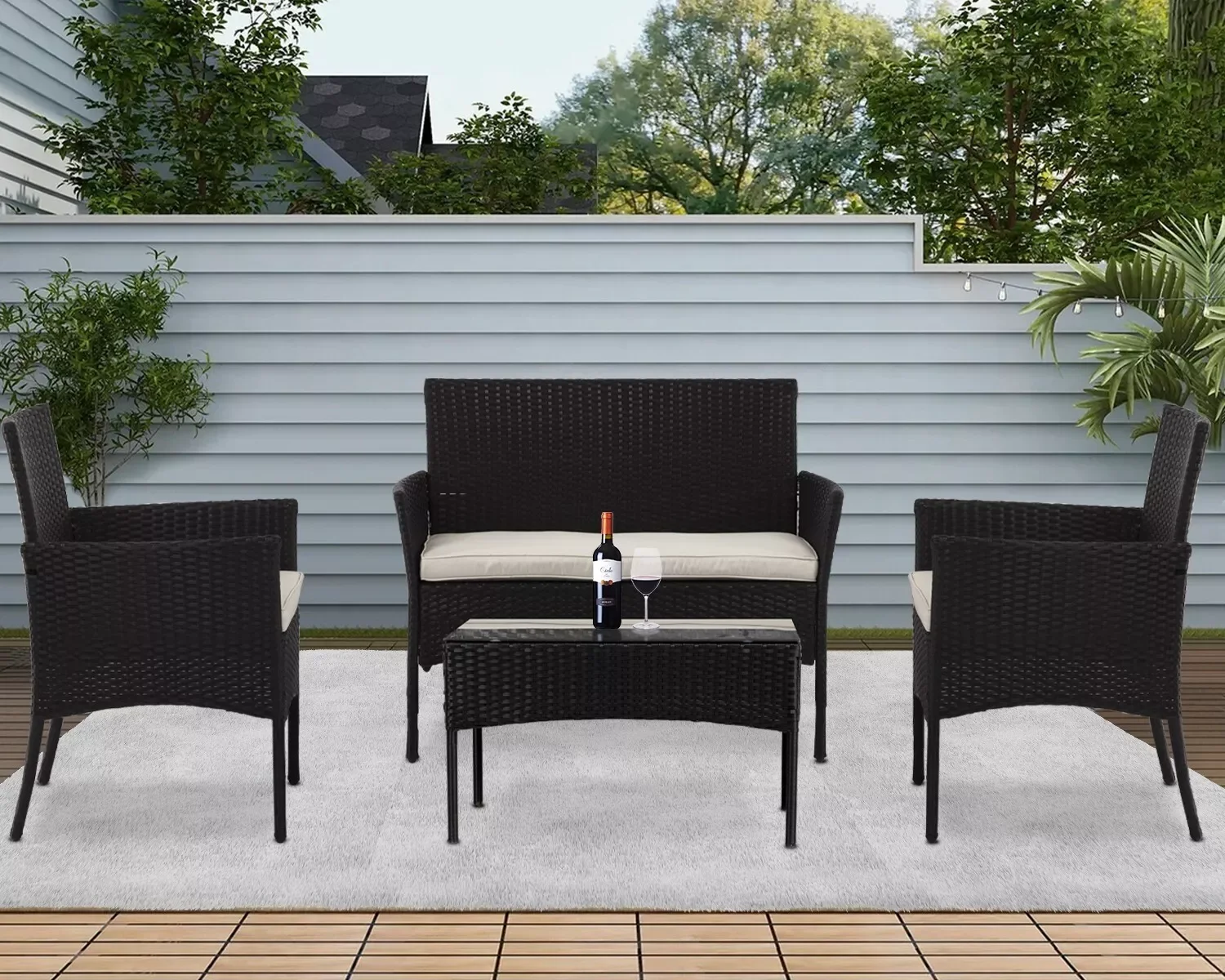 4-Piece Patio Furniture Set, Wicker Patio Conversation Furniture