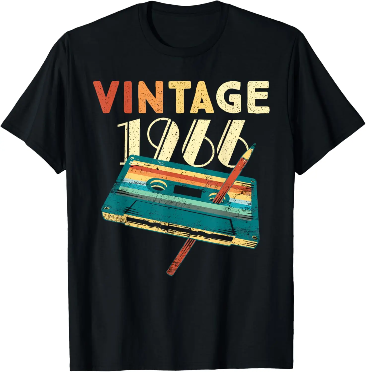 Vintage 1966 Music Cassette 59th Birthday Gifts 59 Years Old T-Shirt Individuality Casual Vintage T Shirt Camiseta Hombre