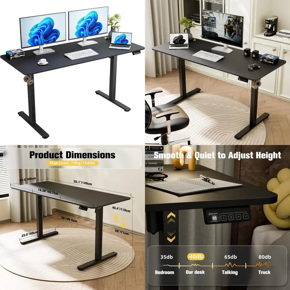 Height-Adjustable 55x23.6 Electric Standing Desk with Splice Board and Memory Preset, Ideal for Home Office or Computer Workstat