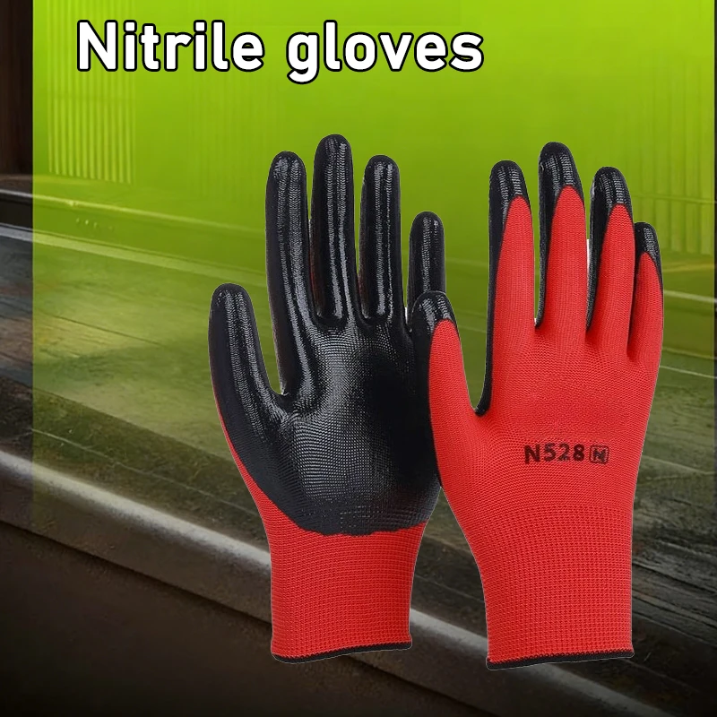 

12pcs Red Oil Resistant Wear-resistant Protective and Safe Nitrile Glove Suitable for Car Maintenance Metal Processing Transport