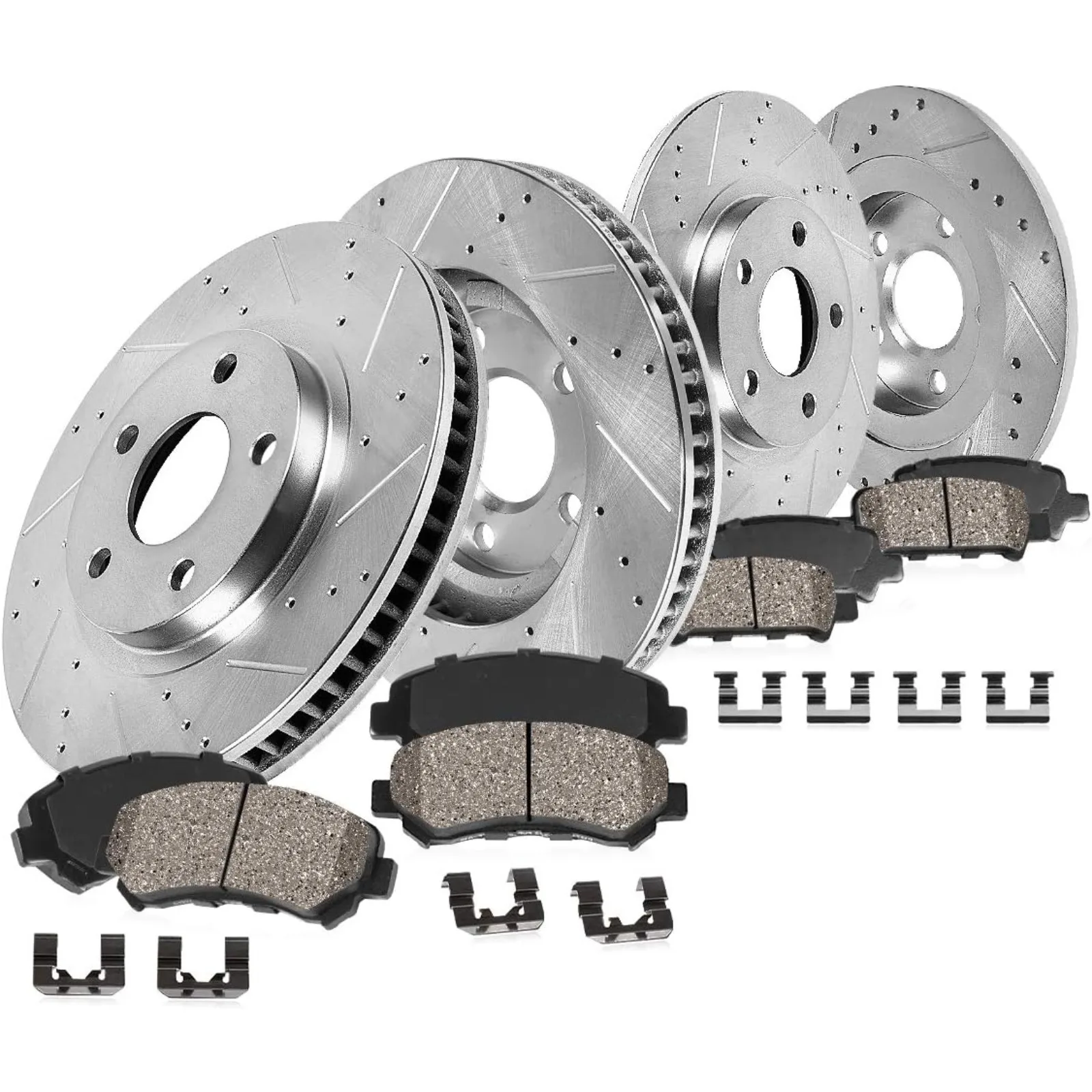 US  CDS02382 FRONT 330mm + REAR 328.14mm D/S 5 Lug [4] Rotors + Ceramic Brake Pads + Clips [ fit Chrysler Dodge]