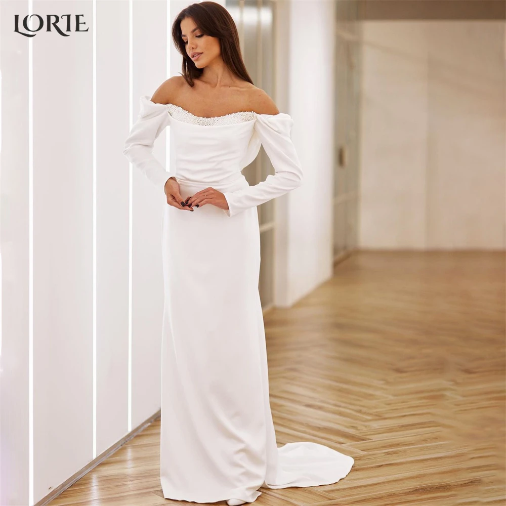 

LORIE Elegant Mermaid Wedding Dresses Off Shoulder Long Sleeves Solid Bridal Gowns Backless Beach Bride Dress robe de mariée