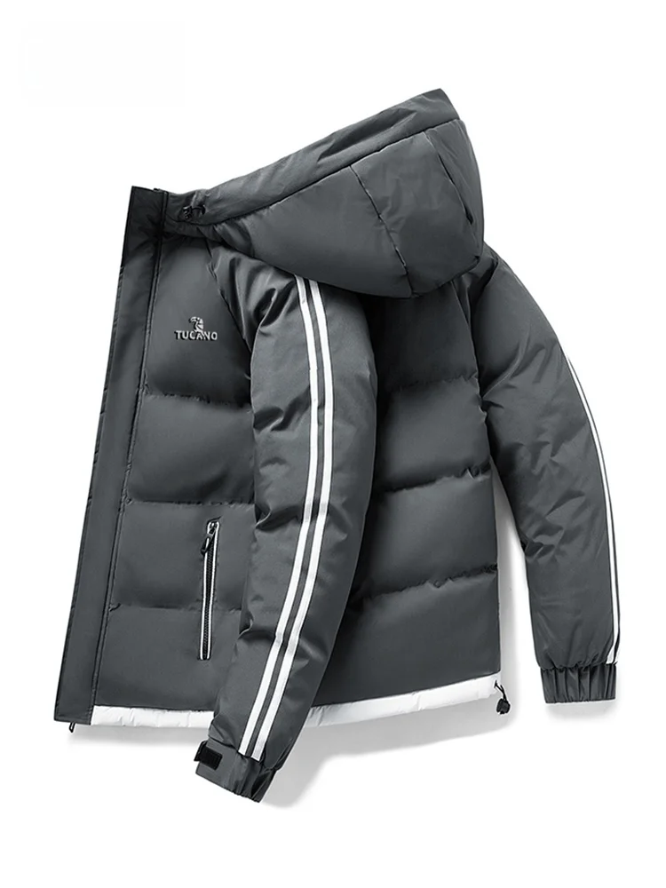 سترة شتوية للرجال من القطن بغطاء للرأس كاجوال دافئة للشباب قابلة للإغلاق وسحاب طويل من ألياف البوليستر الداخلية...