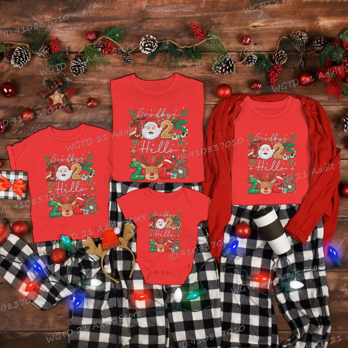 Goodbay 2025 مرحبا 2026 طباعة تي شيرت النساء الرجال السنة الجديدة رحلة عائلية مطابقة الزي للآباء الاطفال عيد الميلاد القطن داخلية