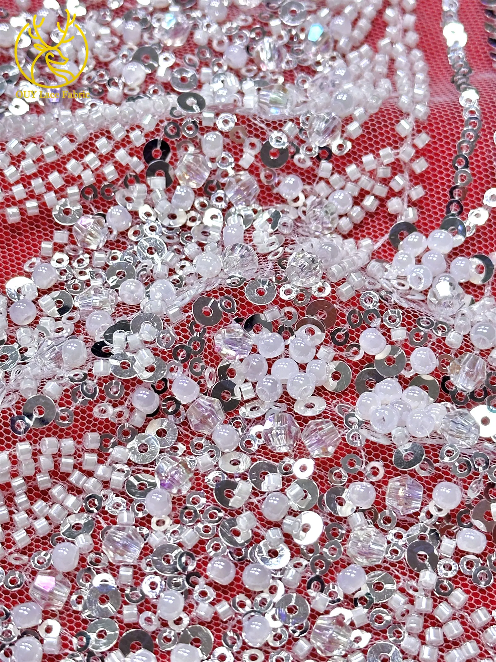 Neues Design Afrikanischer Bräutigam Stickerei-Perlen-Spitzenstoff Hochwertiger Französischer Pailletten-Netzstoff Nigerianisches Damen-Abendkleid – Detail 10