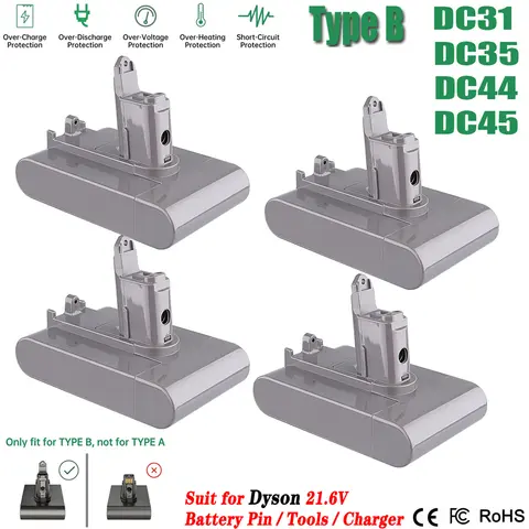 1/2/4 Stück [Typ B] Verbesserter 6,4 Ah 22,2 V DC31B Ersatz für Dyson Akku Pin Typ B DC34 DC35 DC44 DC45 Handstaubsauger
