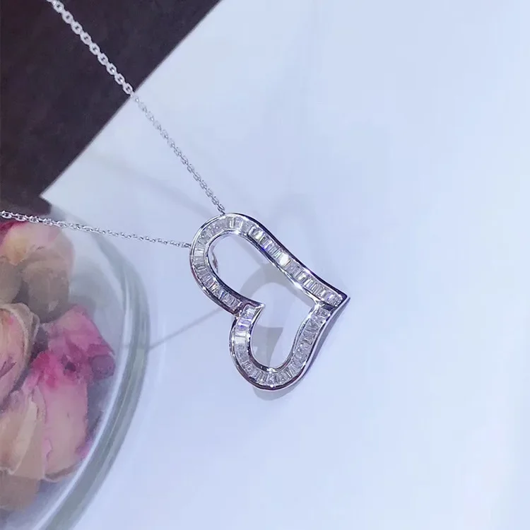Fashion Choker 925 Sterling Silver Endless Love Heart Full Zircon Stone Pendant Necklace for Women Kolye Brincos Wholesale