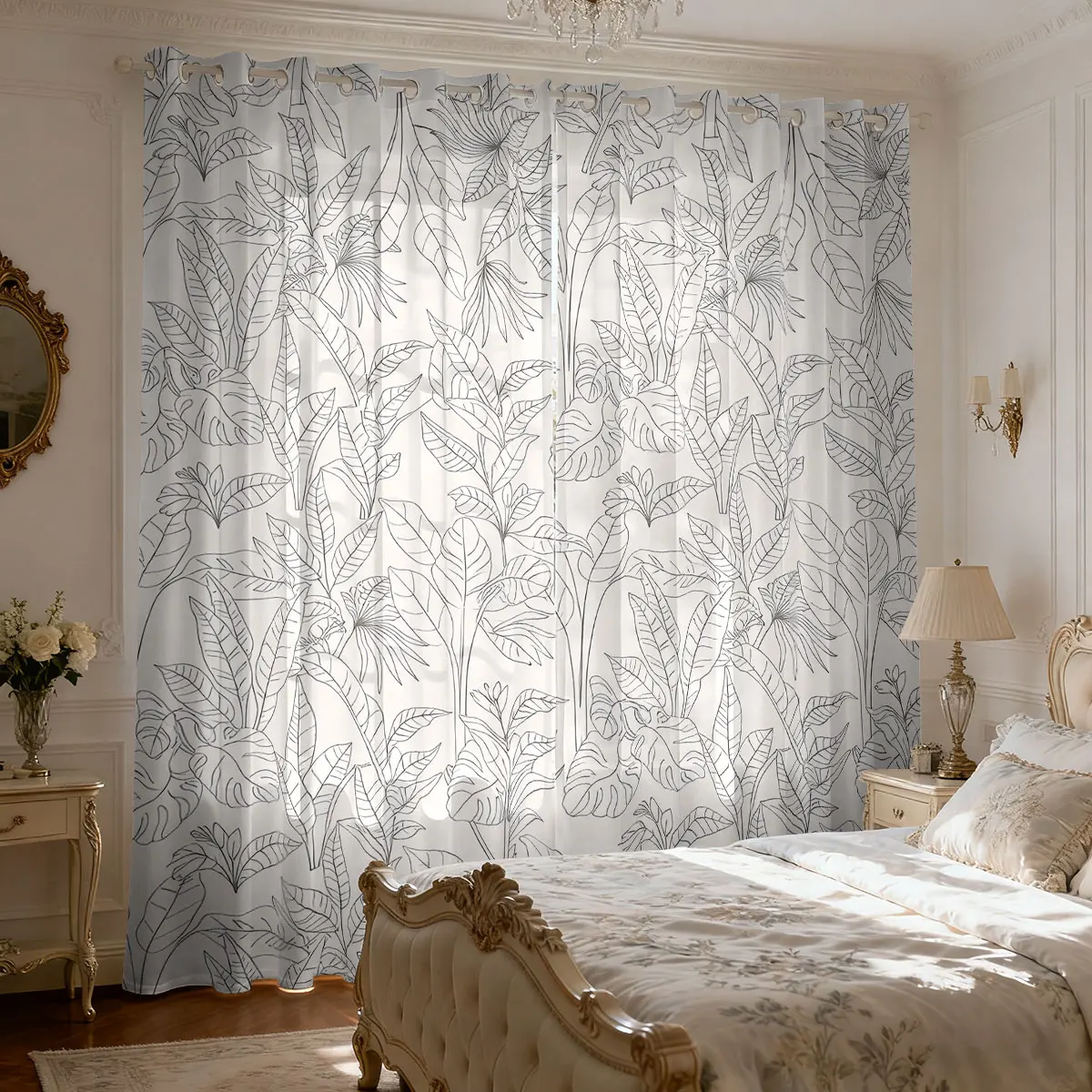 

2 шт. шторы с принтом в виде листьев и цветов, 90 г, доступны в различных размерах для гостиной, спальни и домашнего декора.