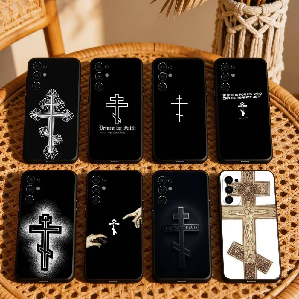 O-Orthdox Cross I-Icon Phone Case For Samsung S25,S24,S21,S22,S23,S30,Ultra,S20,Plus,Fe,Lite,Note,10,Black Cover