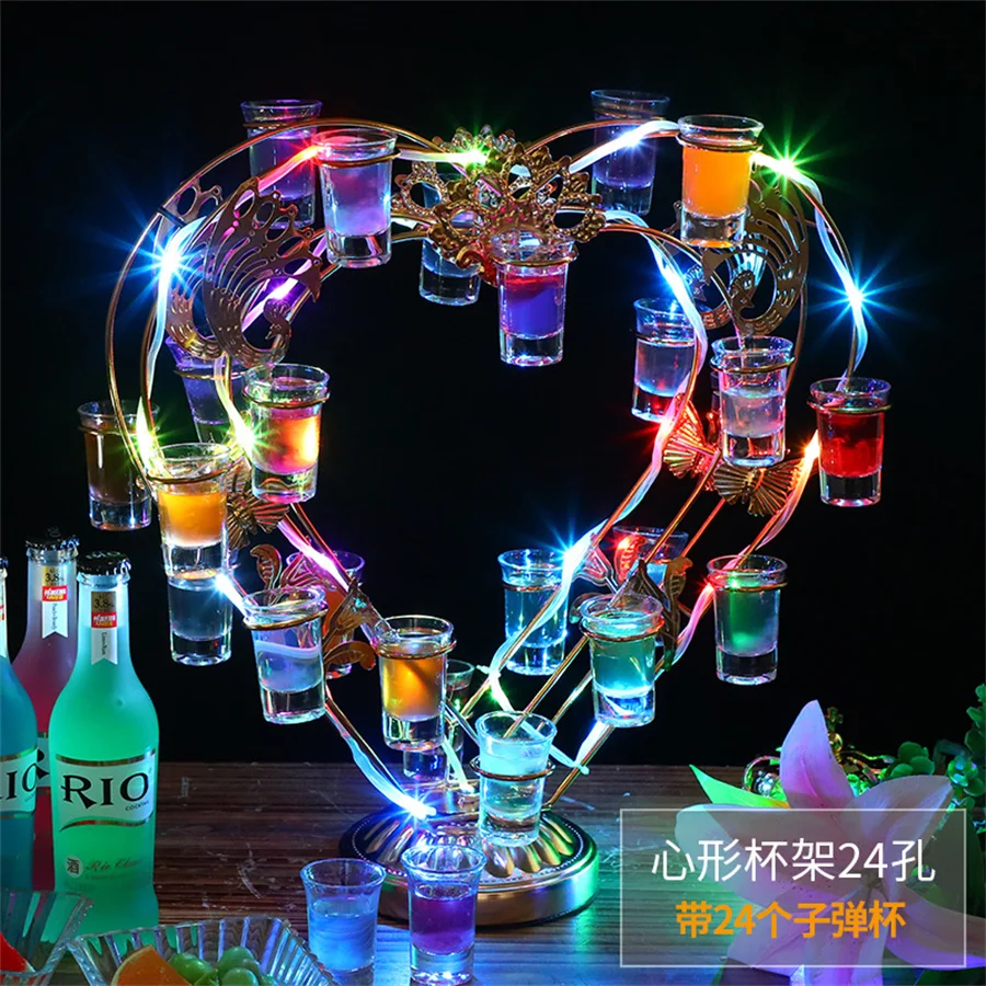 Heart Shape Light Up Wine Glass Display Tray for Bar Night Club VIP Service Colorful Shot Glass Cocktail Glass Display Holder