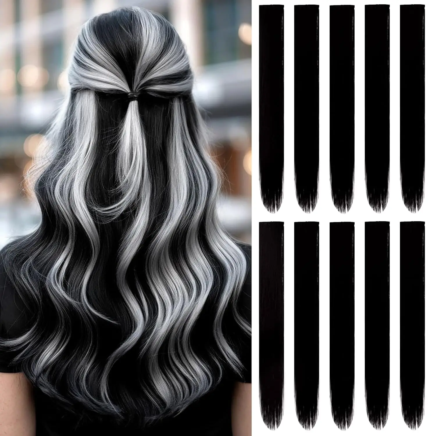 10pc Colored Hair Extensions Clip in Set