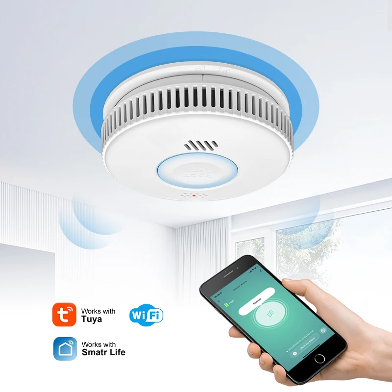 Insect Prevention Design CE Tuya Photoelectric Wireless Fire Alarm WIFI Smoke Detector Alarm