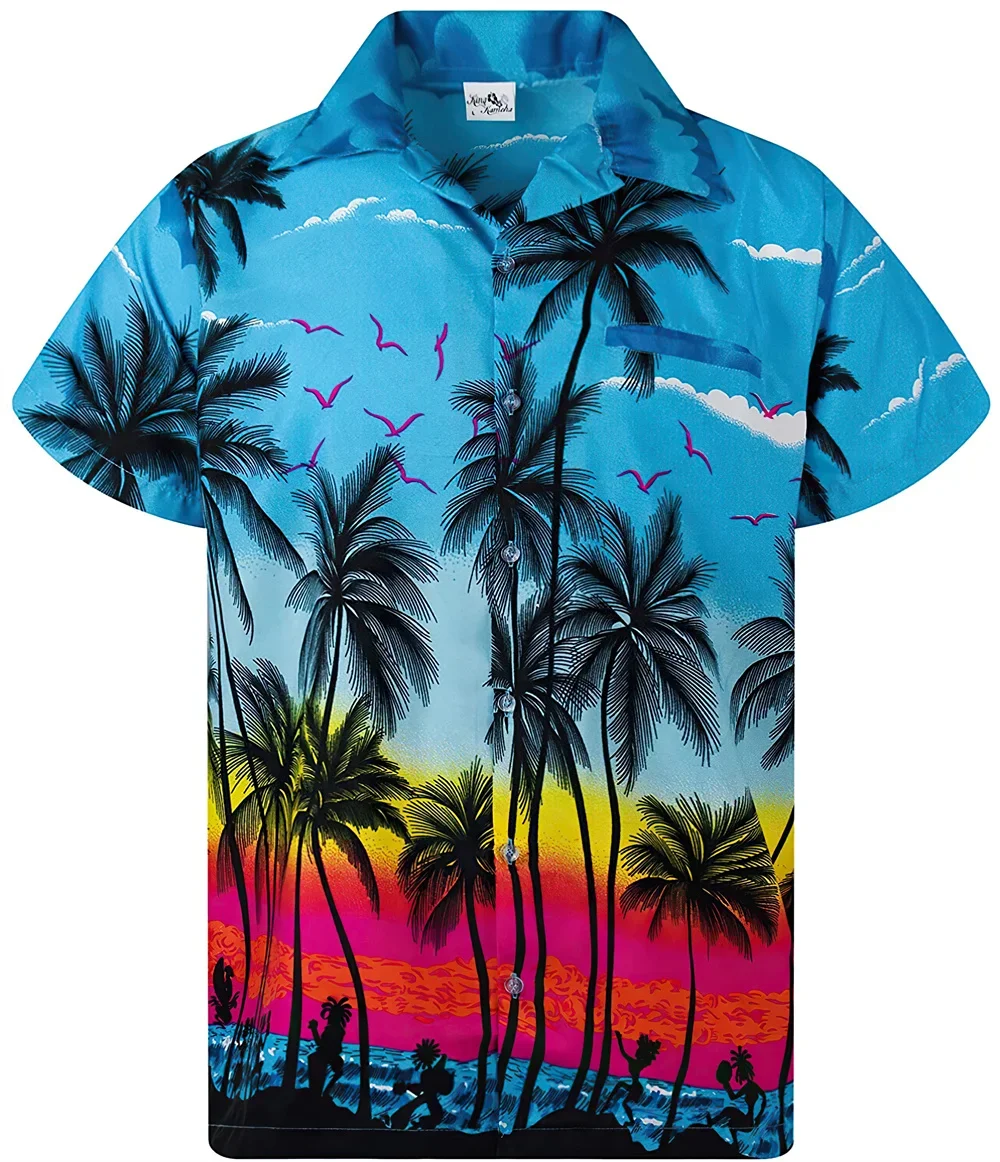 Summer Men's Short Sleeved Shirt Hawaiian Beach 3d Digital Print Music Landscape Animal Wolf Short Sleeved Shirt S-5xl