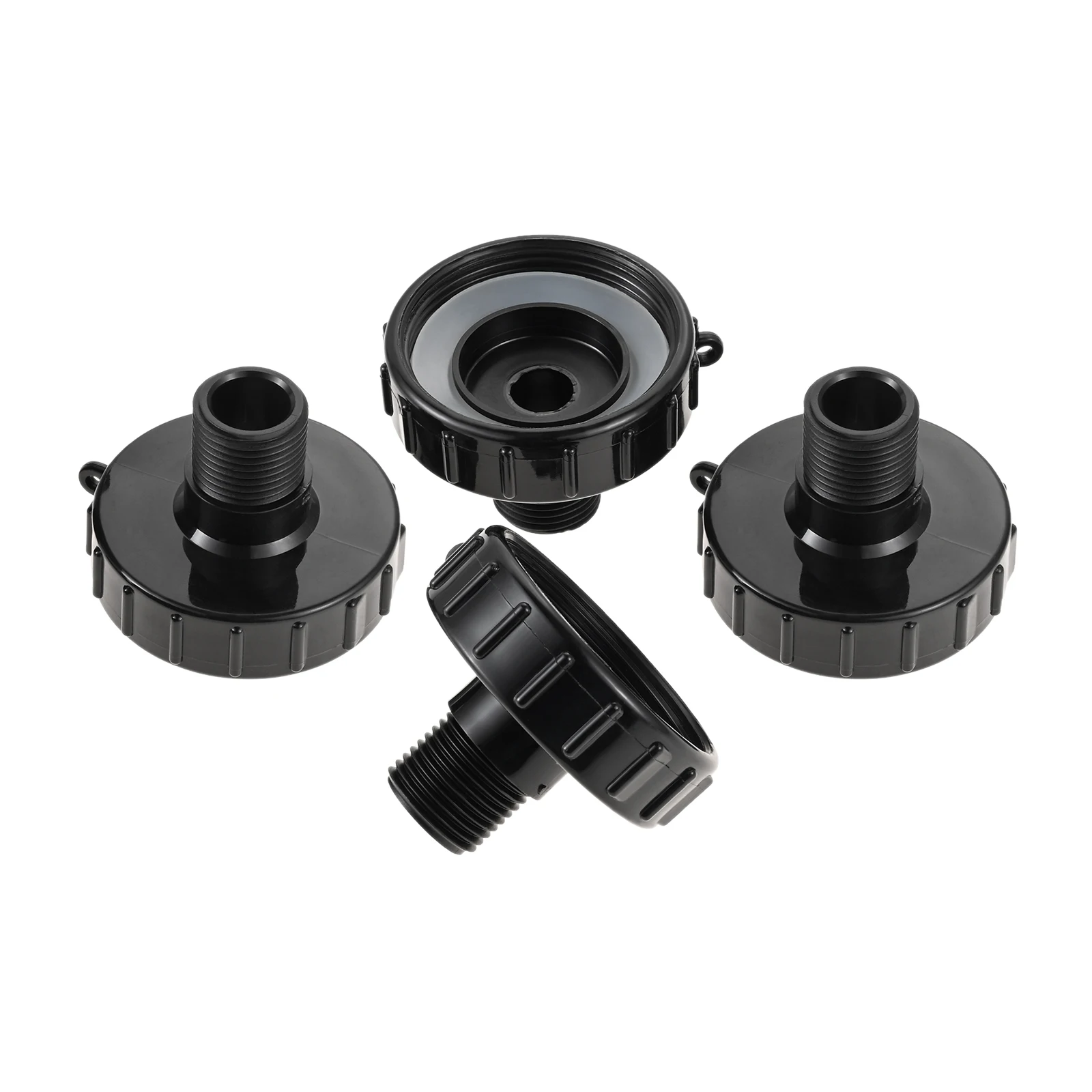4pcs 250 Gallon IBC Tote Drain Adapters with LDPE Gaskets Black Plastic Garden Water Hose 2.44