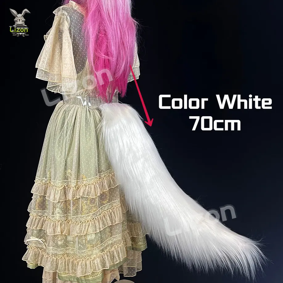 Anime Fox Tail Cosplay Elektrische staart Draadloze afstandsbediening Witte Fox Tail Zwarte dieren Staarten Oren Handgemaakte harige grote staart