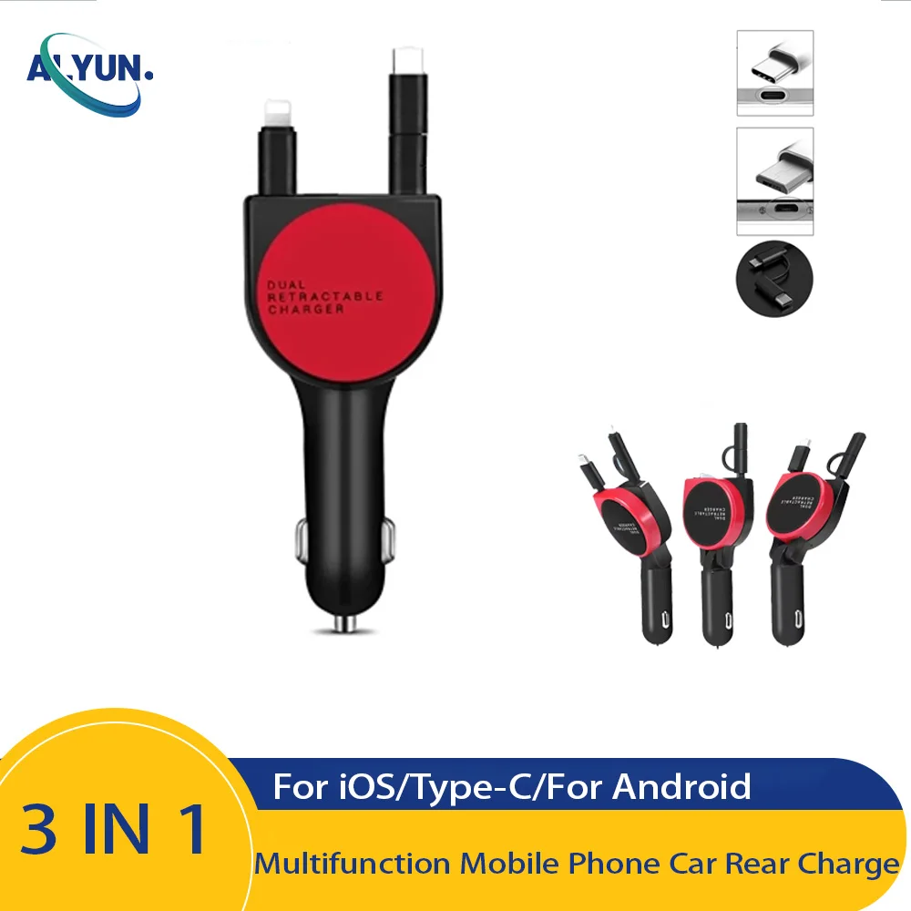 4in1 Car Folding Retractable USB Charger Fast Charging QC Phone Charger Adapter For IPhone Android