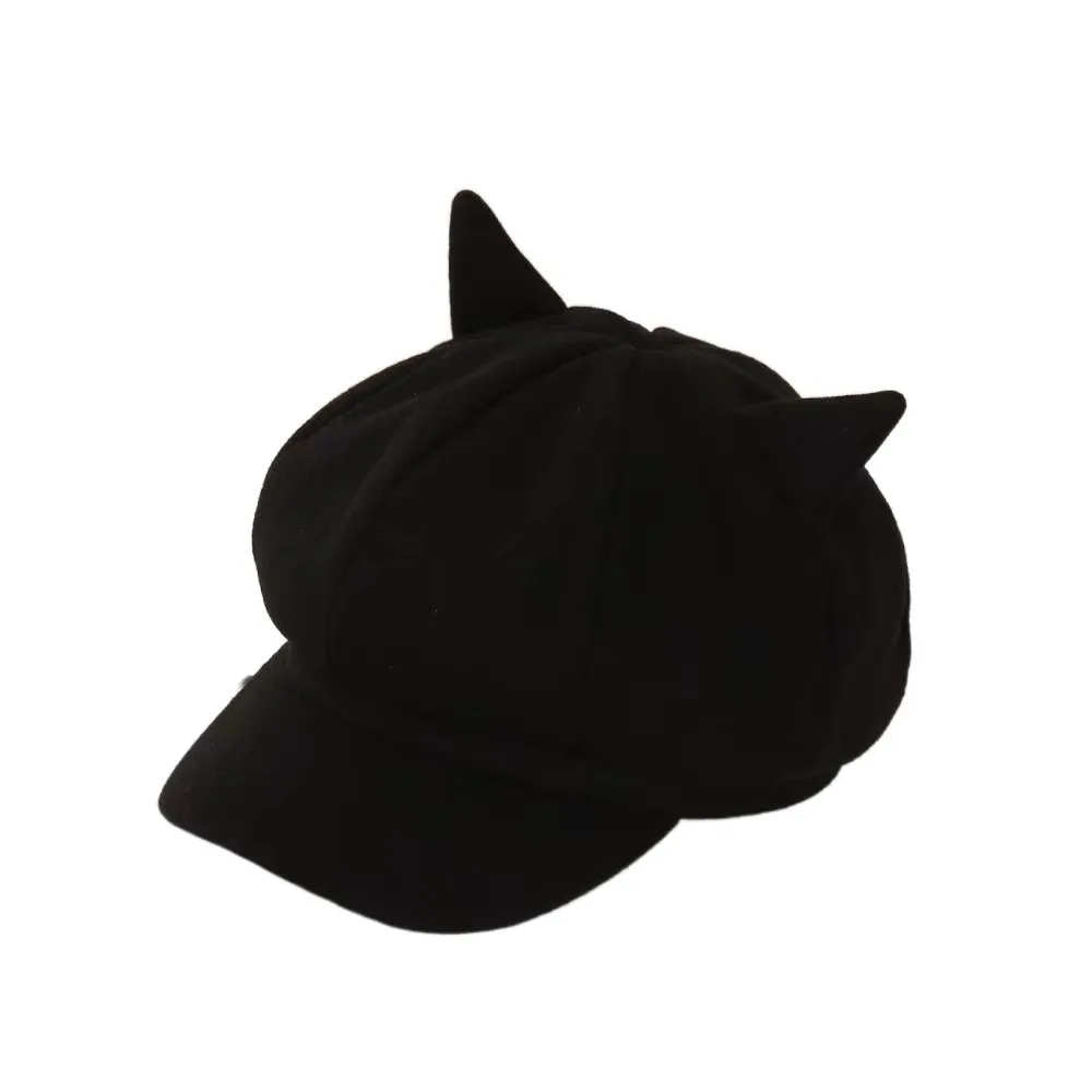 

Adjustment Cat Ear Hat Cute Cat Ears 8 Panel Unisex Octagonal Cap Comfortable To Wear Solid Color British Beret Hat Painter