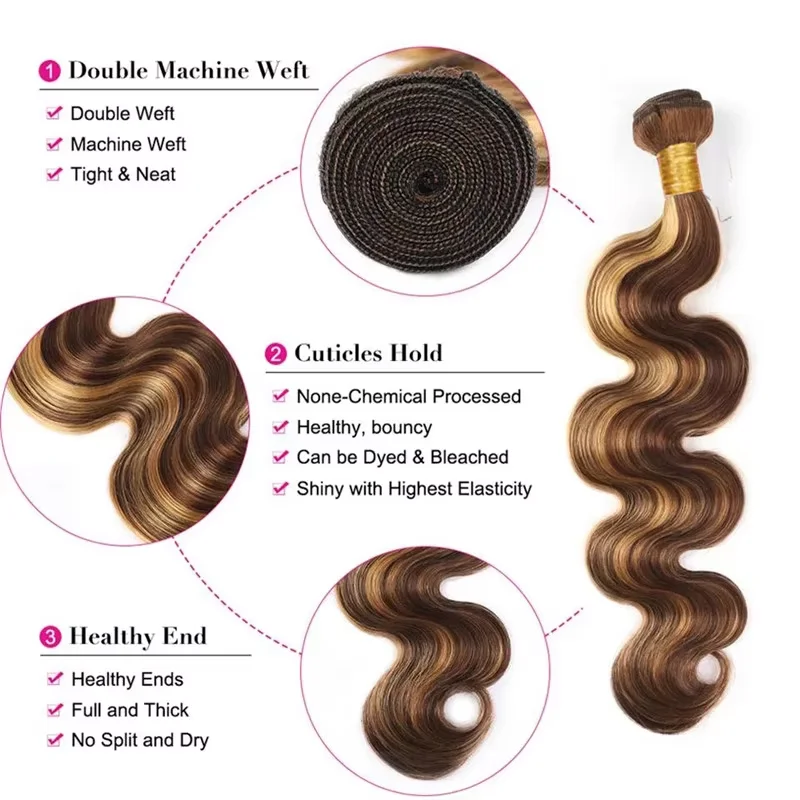 4X4 Closure With Bundles 13X4 Frontal Honey Blonde Body Wave Bundles With Closure Ombre Colored Highlight Human Hair Bundles