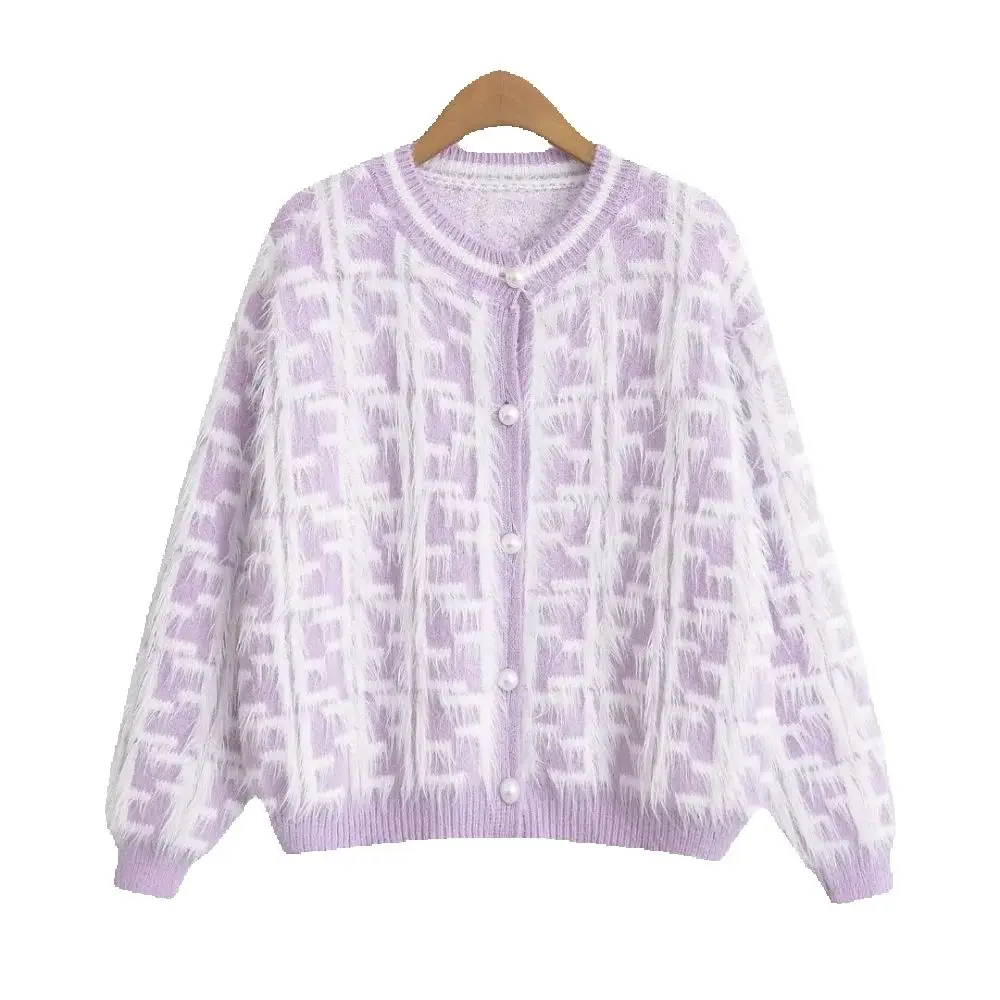 

Вязаный свободный топ с круглым вырезом и длинными рукавами на пуговицах, осень/зима, новый милый кардиган