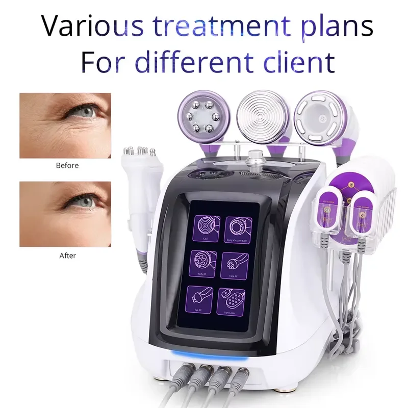 6 in 1 Beauty Instrument with 40KHz Cavitation 3MHz RF Facial Eye Body Care Handle and 635nm LED Laser for Anti Aging