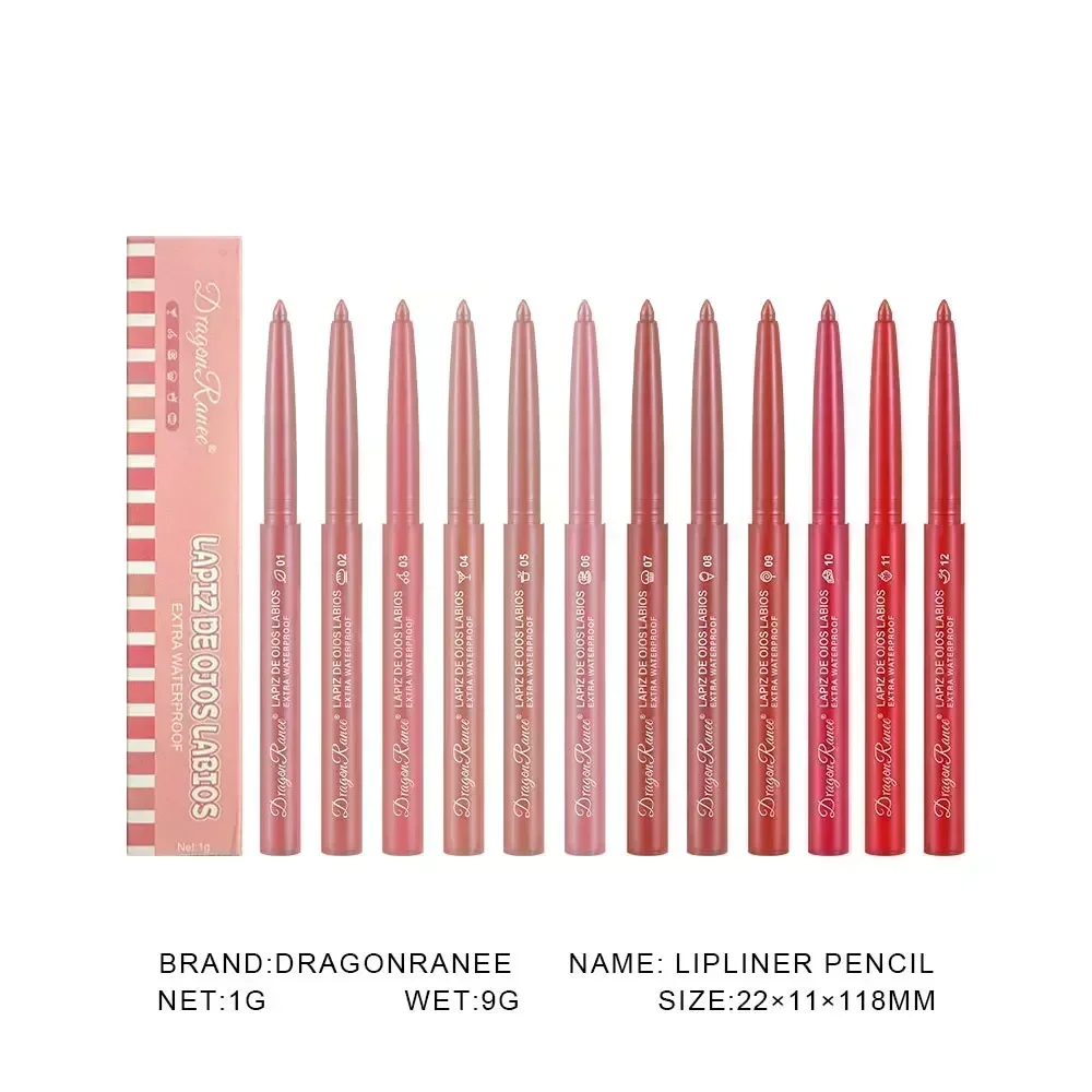Nuovo 12 colori Lipliner Naturale Opaco Finitura Nude Idratante Impermeabile a lunga tenuta Non appiccicoso Rossetto Popolare Cosmetici 1g