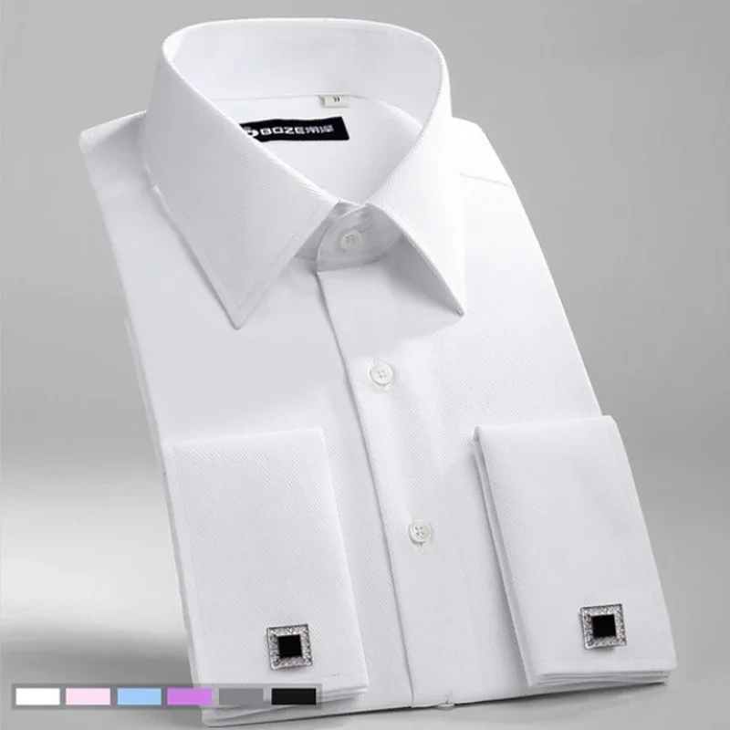 Men's French cuff formal shirt new white long-sleeved business button men's shirt regular fit cuff button shirt M~6XL