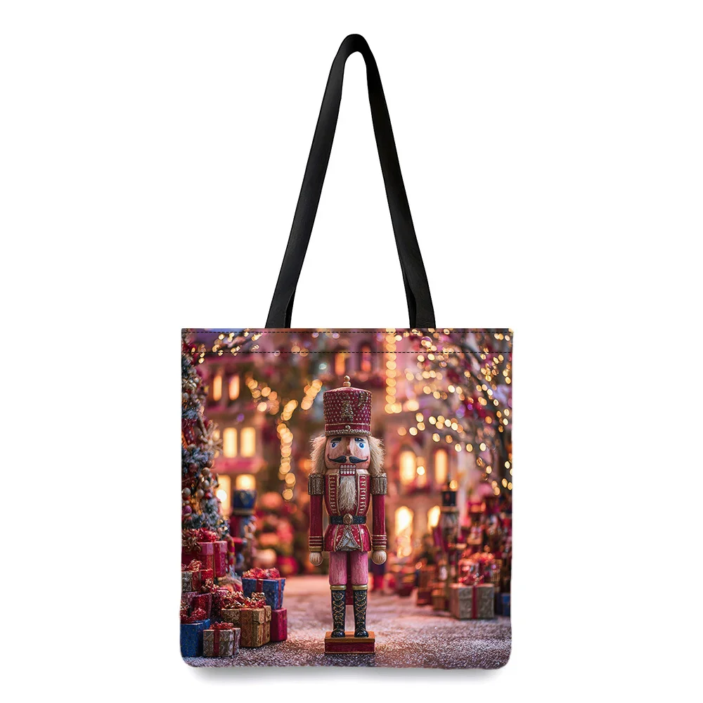 Nutcracker Christmas Tote Bag Large Reusable Holiday Party Bag with Nutcracker Soldier Print Durable Top Handle Shoulder Bag