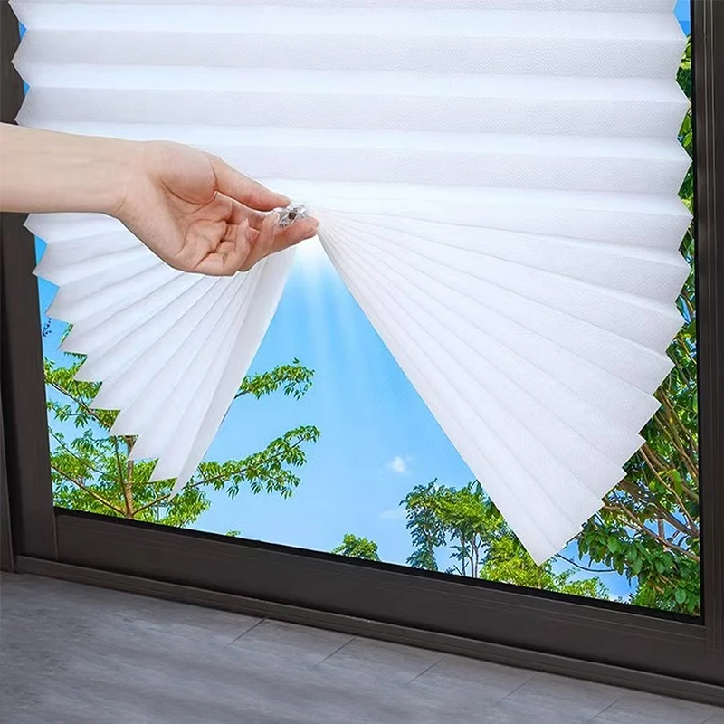 Self-adhesive, No-drill, Sunscreen Blinds, Non-woven Pleated Curtains, Heat-insulating, Foldable Semi Blackout, DIY Custom Size