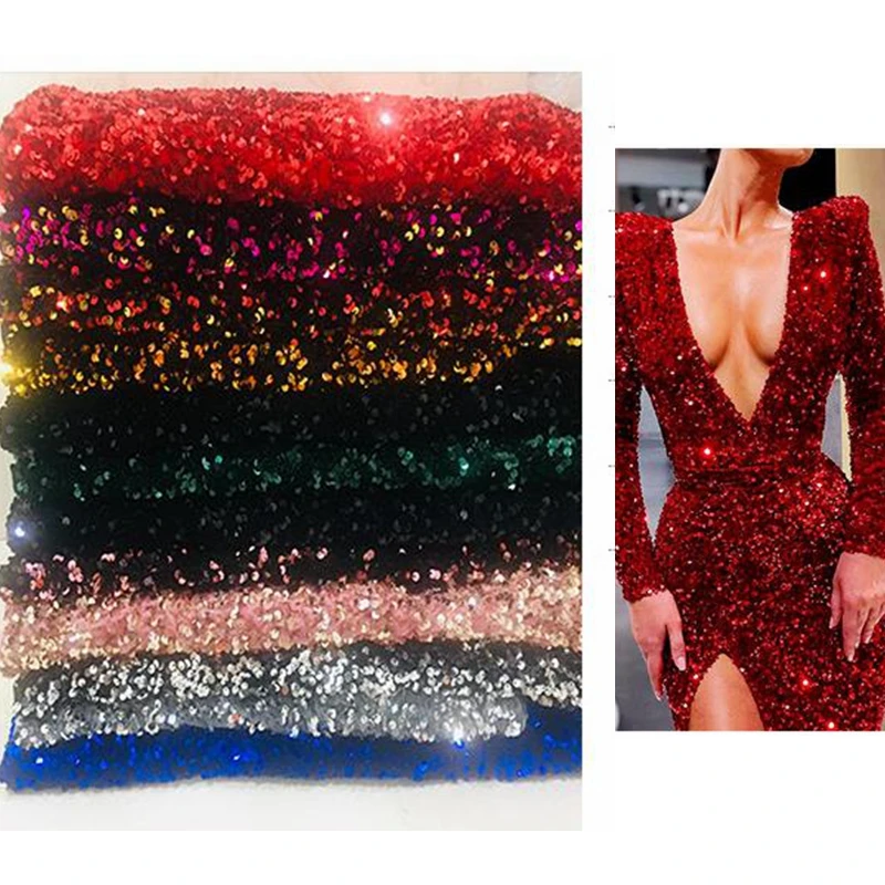 strapless open back dress Fuchsia Sequin on Velvet Fabric – Gala Textile main image 0