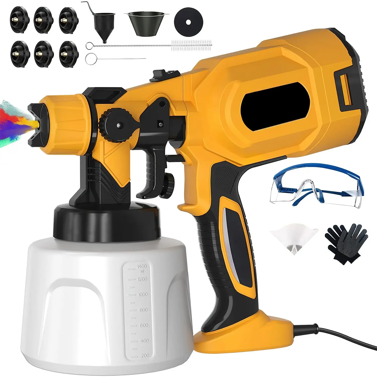Elektryczny pistolet do malowania 1000W o dużej mocy, pojemność 1400ml, z 6 miedzianymi dyszami do mebli, ogrodu i ścian.