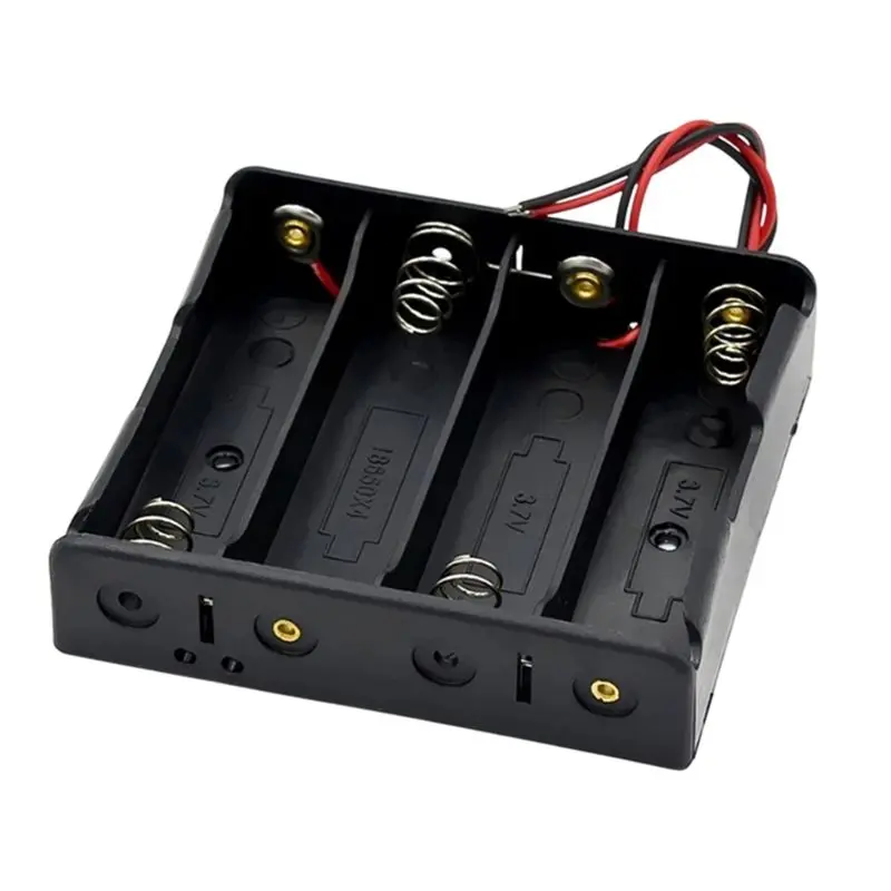 [NEW A09R!】 Black 18650 Battery Holder With Wire Lead- 4 Slot 18650 Battery Storage Box Case For 18650 3.7V Batteries