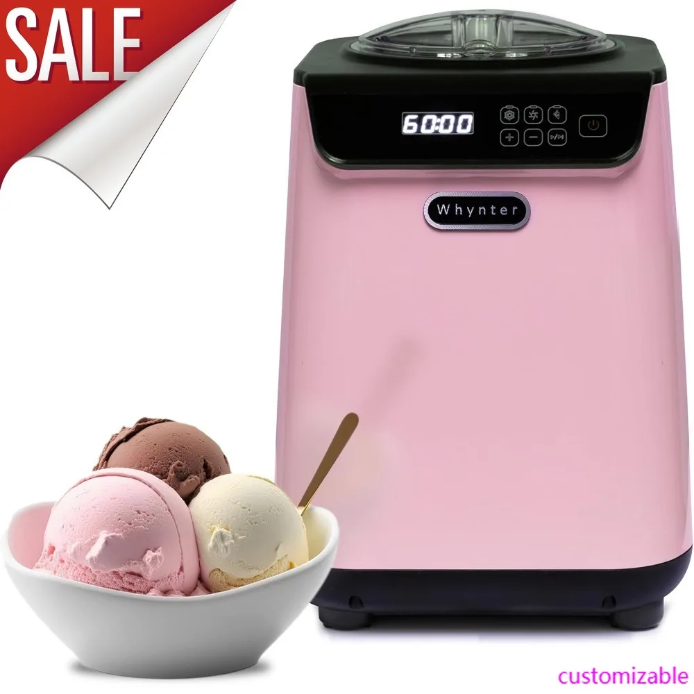 

Sale-Ice Cream Maker Machine Automatic 1.28 Qt Upright With Built-In Compressor, LCD Digital Display & Timer, No Pre-Freezing, I