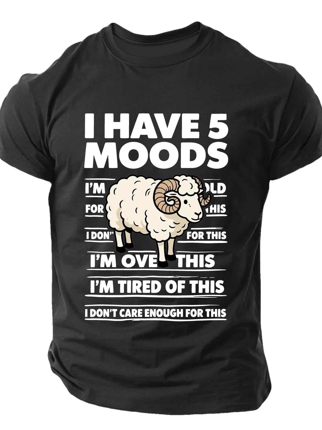 تي شيرت رجالي مضحك وستريكال على شكل خروف - "لدي 5 مزاجًا" قميص فضفاض من القطن بنسبة 100%