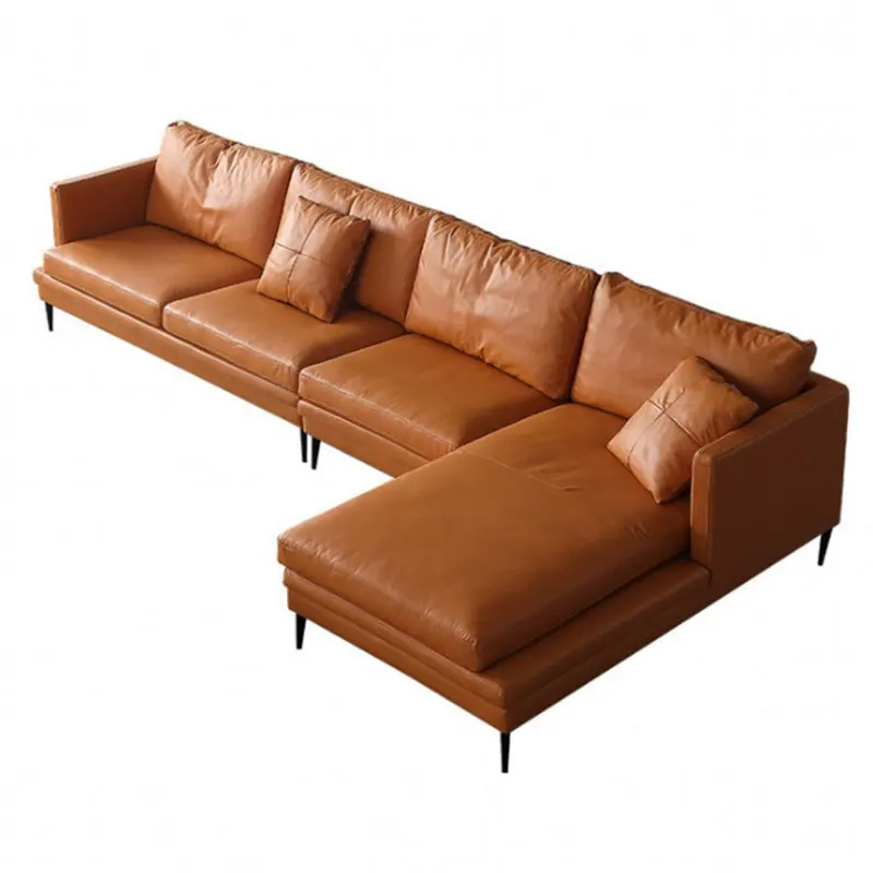 Italian minimalist leather sofa living room Napa first-layer cowhide small apartment living room