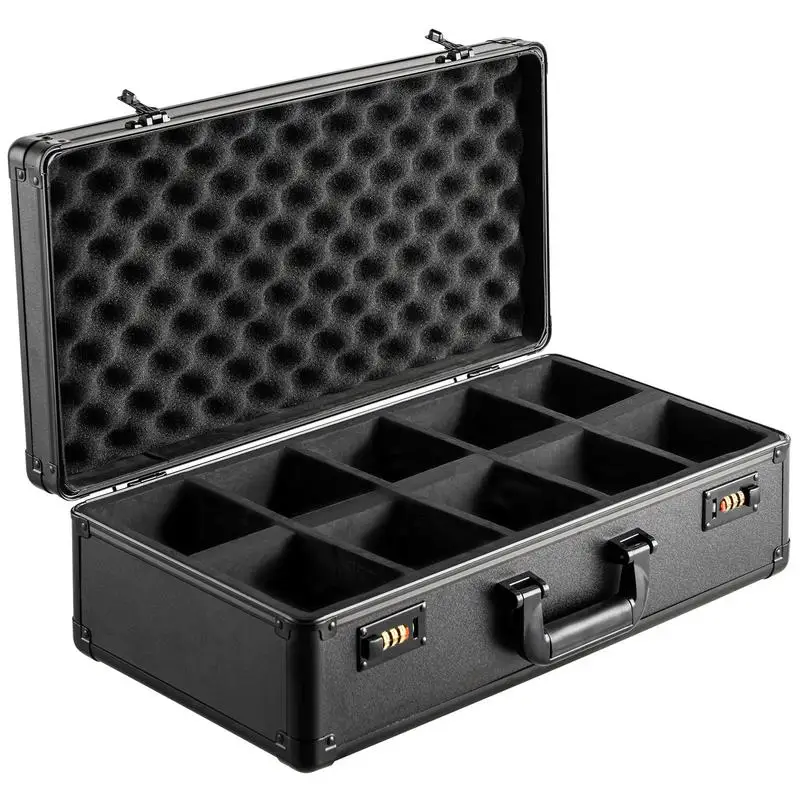 

Trading Cards Carrying Case 14x13x6.5 Inches For Home Storage Travel Transport Tournament, 5 Slots Coded Lock Foam Dividers Capacity 162 PSA 115 BGS 130 SGC 585 Toploaders 999 Sleeved Cards Black Hard Shell Case