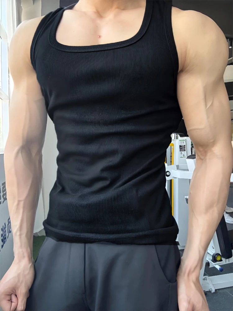 

Bla Muscle-Revealing Svel T-irt Men's Summer Fitn Vest American Elastic Sports Wear Cleanfit Sle round Ne