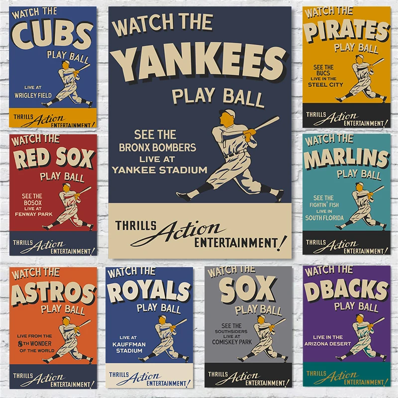 Vintage-Style Baseball Team Posters Retro Sport Prints Canvas Painting Wall Art Pictures Home Living Room Baseball Team Decor