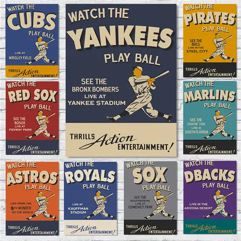 Baseball-Team-Poster im Vintage-Stil, Retro-Sportdrucke, Leinwandgemälde, Wandkunst, Bilder für Zuhause, Wohnzimmer, Baseball-Team-Dekoration