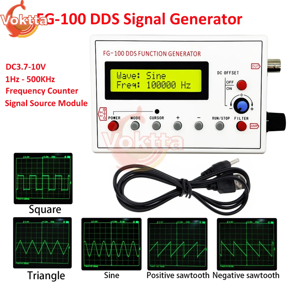 DC3.7-10V Signal Generator Module FG-100 DDS Function Signal Generator Frequency Counter 1Hz - 500KHz Signal Source Module