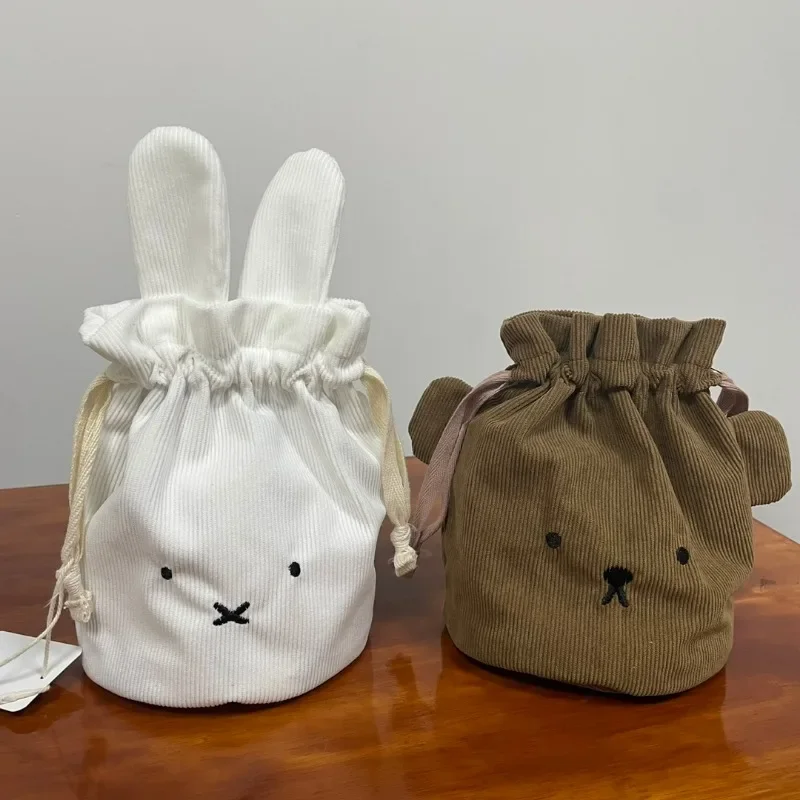 Miffy Corduroy Drawstring Bundle Pouch Kawaii Lovely Travel Portable Cosmetic Storage Washing and Rinsing Money Handheld Bag