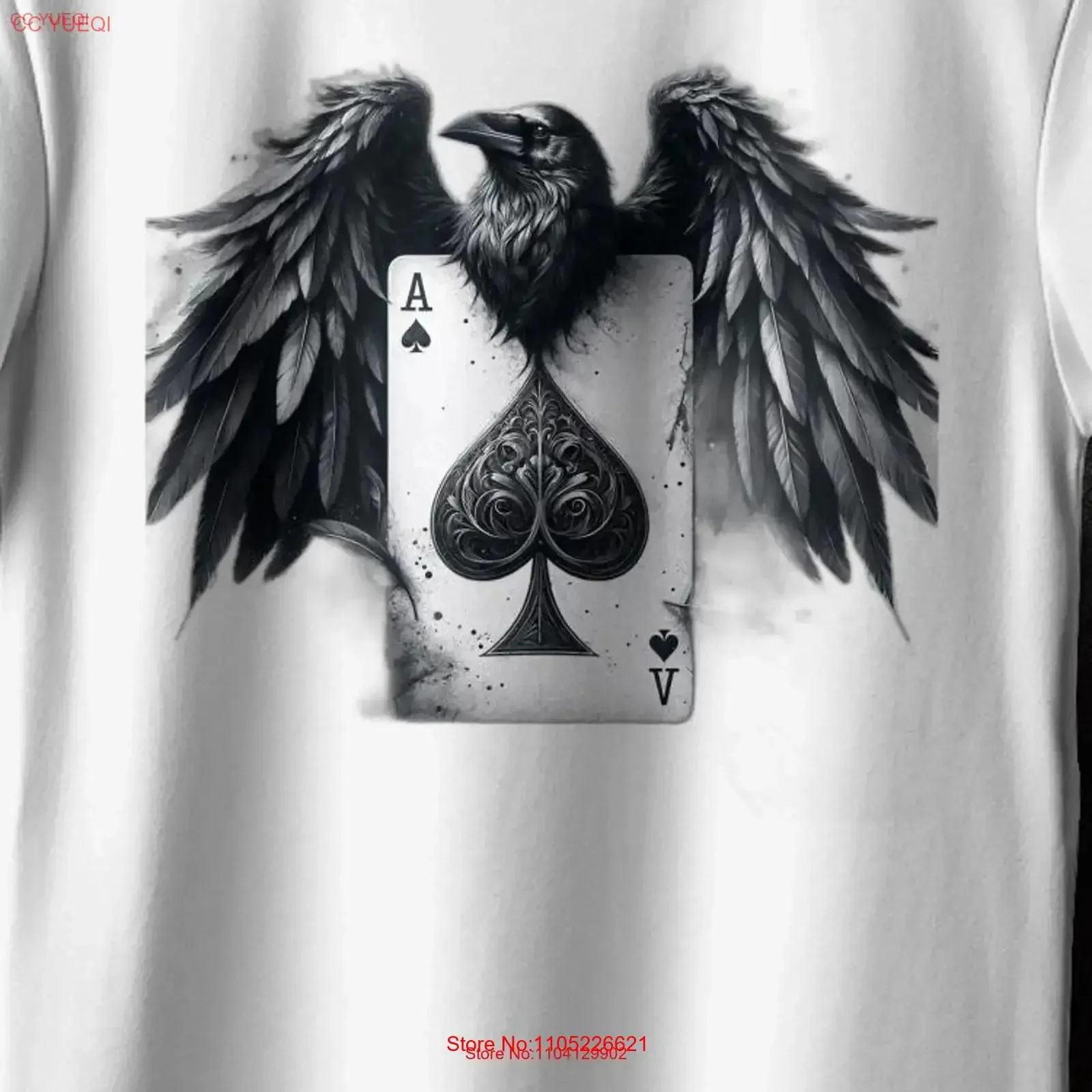 Raven Ace of Spades T Shirt Black and White Bird Lover Card Design Cotton Unique Illustration Top Casual Wear vintage Washed