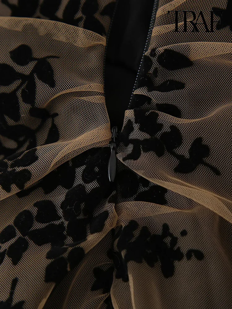 TRAF donne estate nuovo retrò elegante bruciato fiore stampa splicing maglia cavezza abito ins super fuoco spalline sottili backless Slim sottile temperamento abito fata