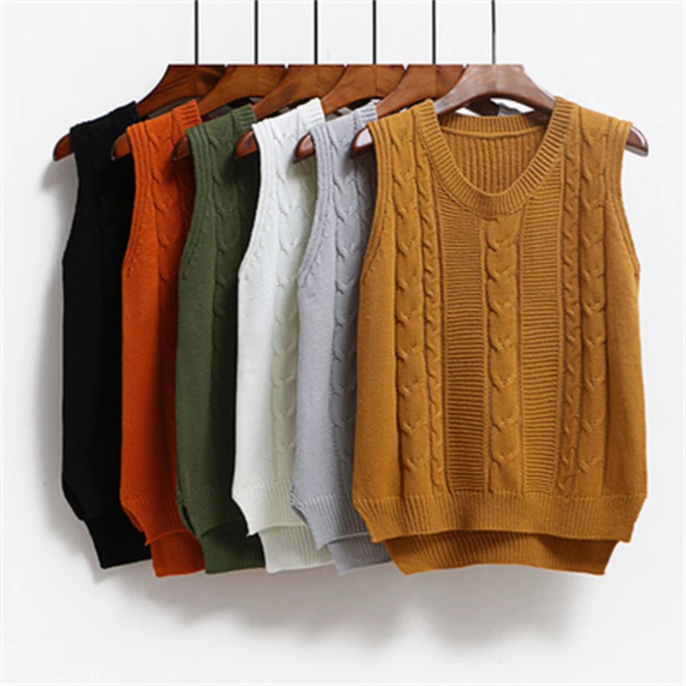 

2025 Autumn New Korean Loose Casual Knitted Women's Knitwear Sweater Vest Women Sleeveless V Neck Soild Spring vest sweater