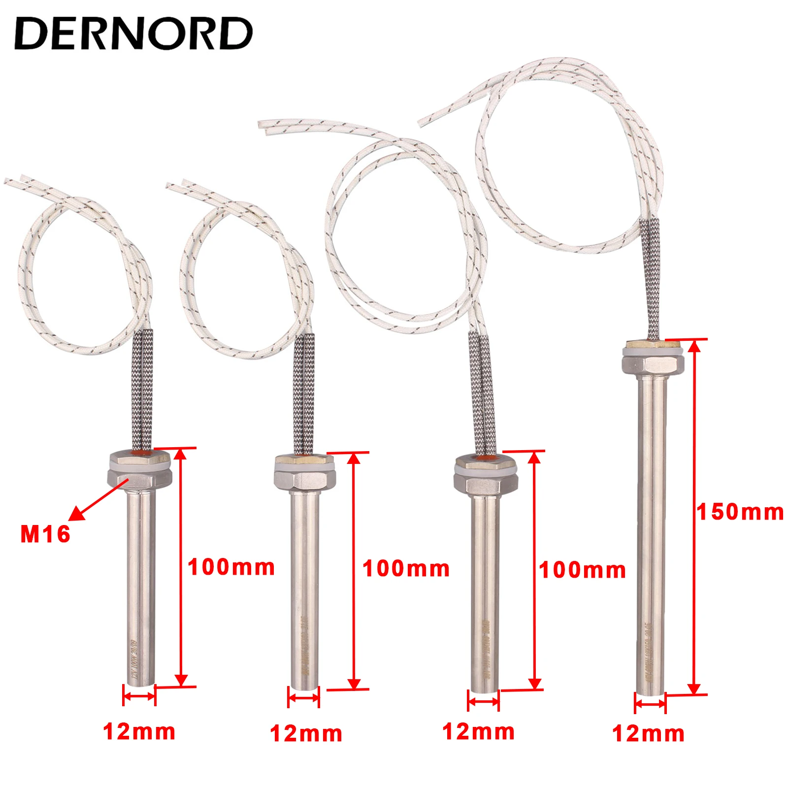 DERNORD M16 Cartridge Heater 12V 24V 36V 48V Heater Stainless Steel Electric Tubular Heating Element 24V DC Cartridge Heater