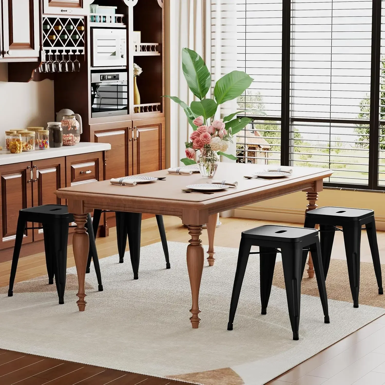 18 Inch Stools Backless Industrial Metal Bar Stool Short Stackable Classroom Stools Metal Dining Chairs (18 inch, Matte Black)