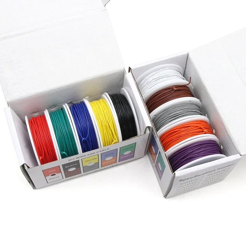 UL1007 Wire PVC Insulation Tinned Copper Cable （5 Colors Mix Kit）30/28/26/24/22/20/18/16 AWG Stranded Electrical Line PCB Wire