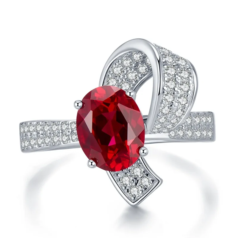 S925 Silver Ring Ruby Ring Set with 7 * 9 Oval Deluxe Full Diamond Retro Versatile Ring