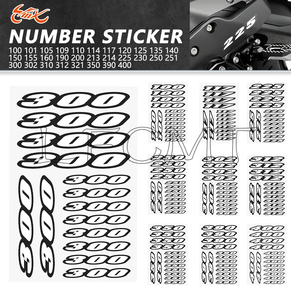 

1 Sheet Motorcycle White Number Stickers Fairing Fuel Tank Body Decor Decals Fit for Kawasaki KTM Honda Yamaha Suzuki 100-400