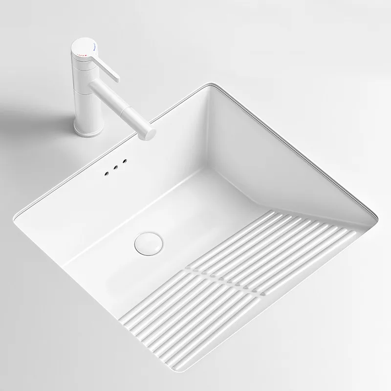 Balcony Ceramic Undercounter Basin Laundry Basin Embedded with Washboard Household Laundry Pool Single Slot Bathroom Washbasin